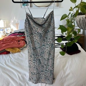 Blue silky dress with florals